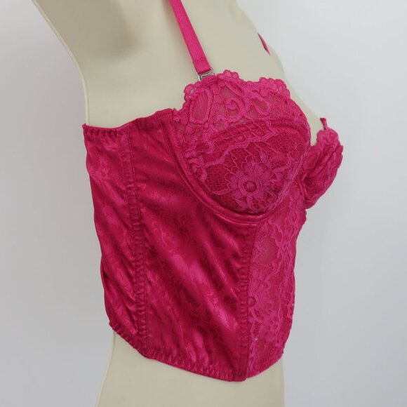 Women Small Pink Flower Floral Lace Underwire Longline Bra Boning Corset Top - Picture 2 of 13